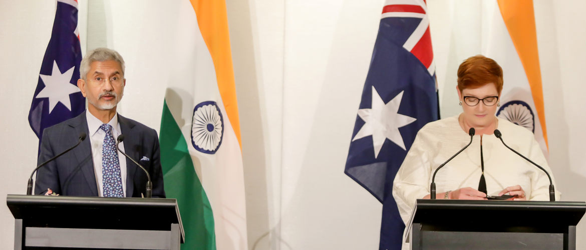 Hon. External Affairs Minister Dr. S. Jaishankar with Hon. Austalian Foreign Affairs Minister Ms. Marise Payne during Foreign Ministers' Framework Dialogue